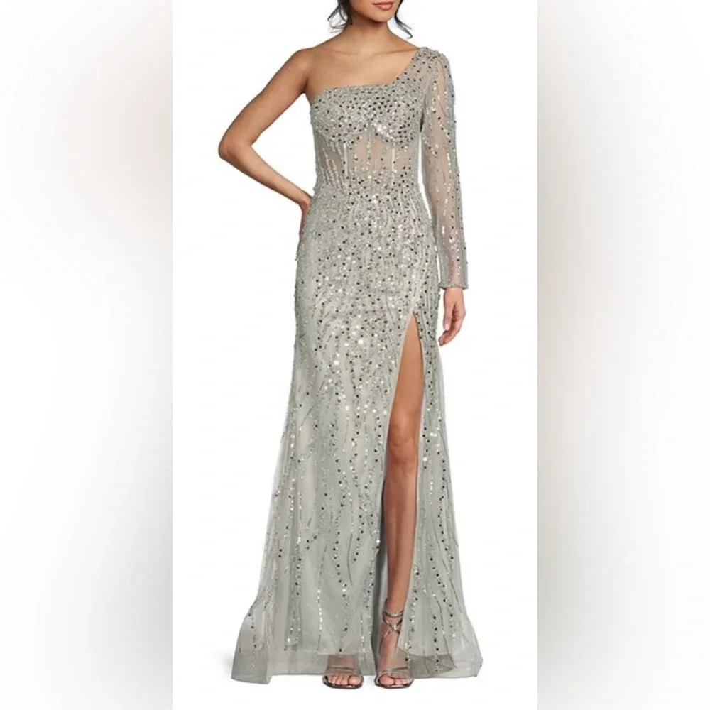 Gianni Binni Gorgeous One Shoulder Sequin Jewel elegant Gown
